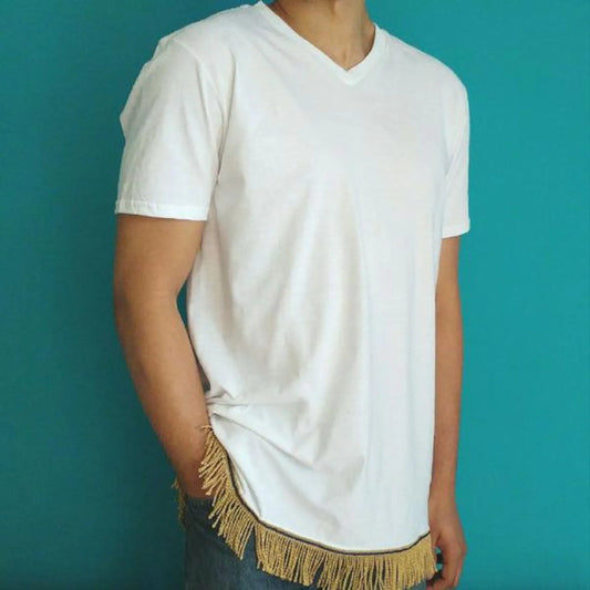 Men's Plain V-Neck Fringed T-Shirt (BUY 1 GET 2 FREE)