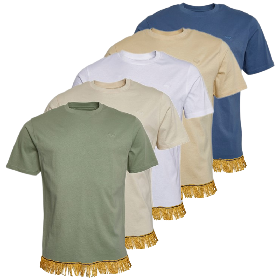 Men's Fringed Ribbed Neck Trim T-Shirts Bundle (5 Pack)