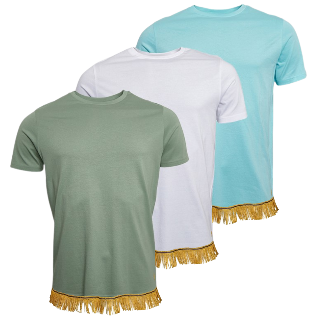 Men's Ribbed-Neck T-Shirts Bundle with Fringes (3 Pack)