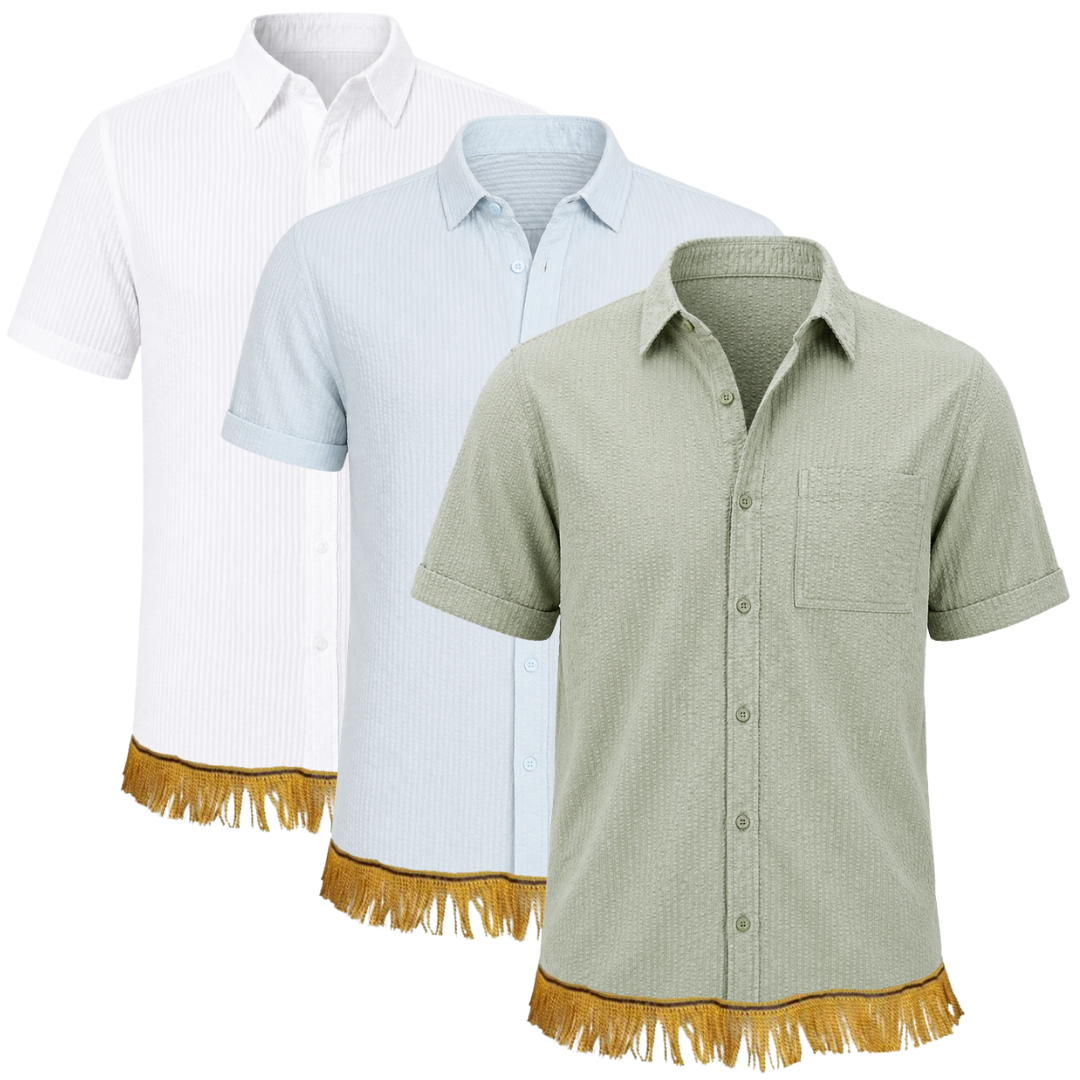 Men's Fringed Cotton Textured Shirts Bundle (3 Pack)