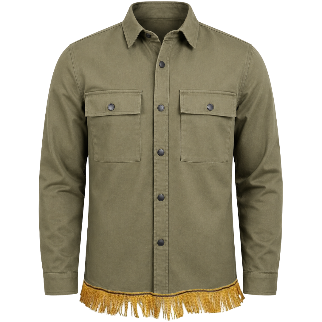 Men's Cotton Button-Down Shacket with Fringes