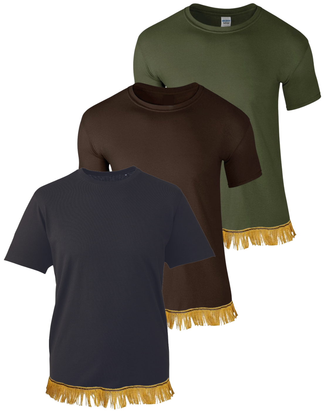Men's T-Shirts Fringed Bundle (3 Pack) Black/Brown/Military Green