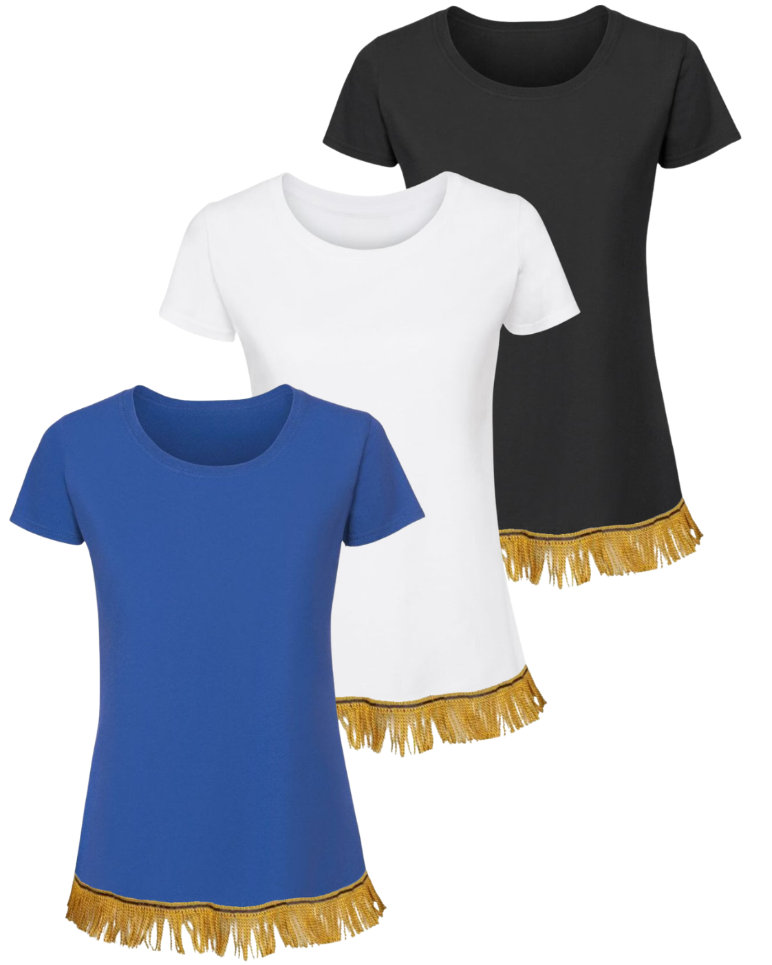 Women's T-Shirts Fringed Bundle (3 Pack) Black/White/Royal