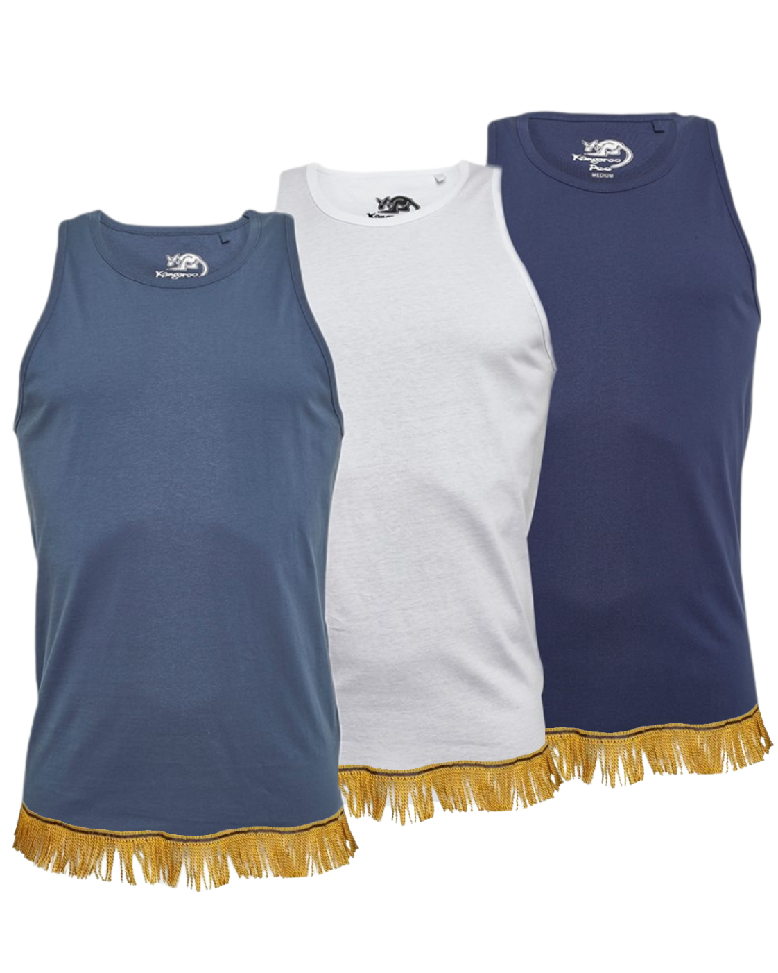 Men's Blue Mix Fringed Muscle Back Tanks Bundle (3 Pack)