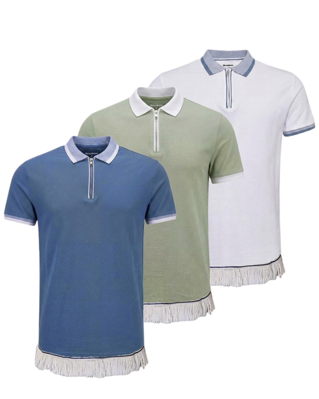 Men's 1/4 Zip Neck Polo T-Shirts Bundle (3 Pack) Blue/Green/White