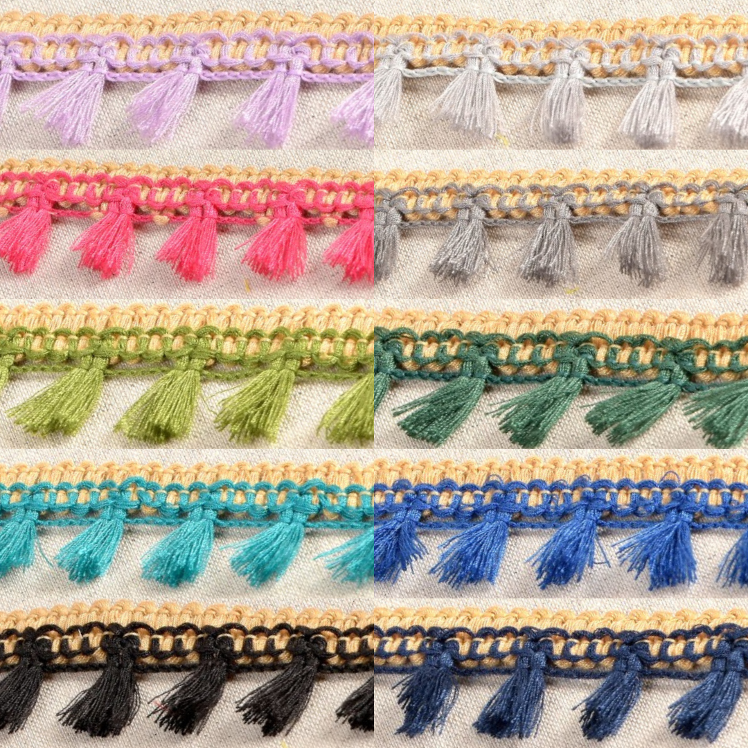 1 Inch Polyester Tassel Fringe with Gold Detail