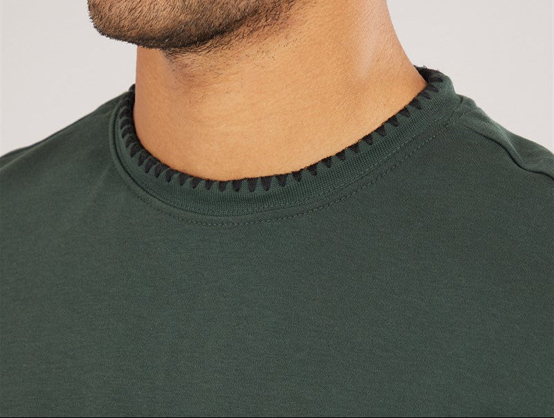 Men's Contrast Neck Trim T-Shirt with Fringes