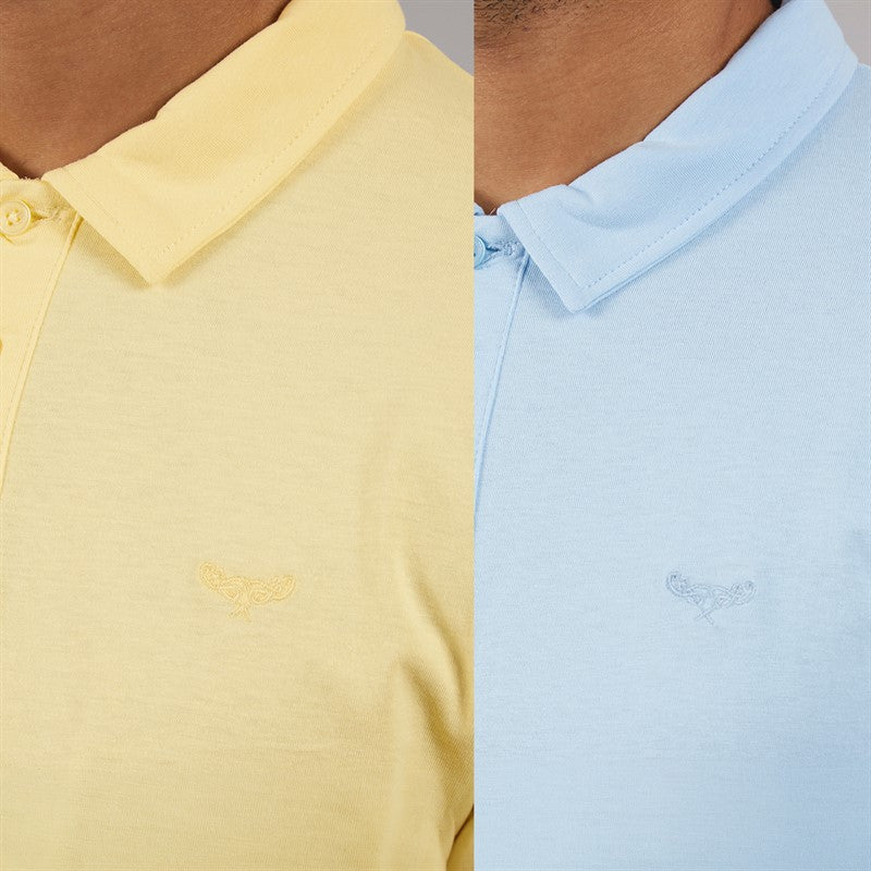 Men's Three Button Placket Polo T-Shirts Bundle (2 Pack) Blue/Yellow