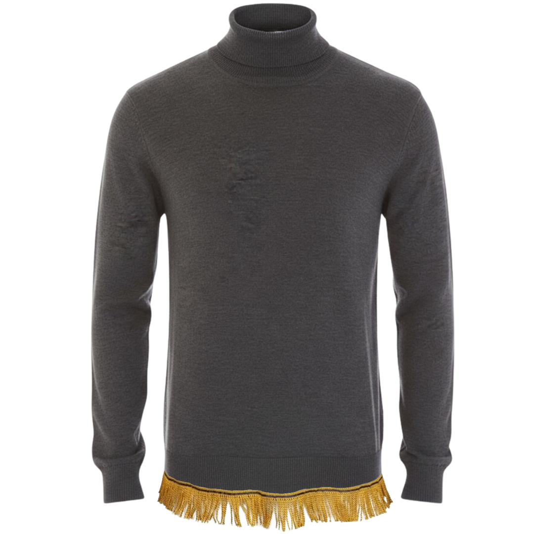 Men's Cotton Turtleneck Sweater with Fringes