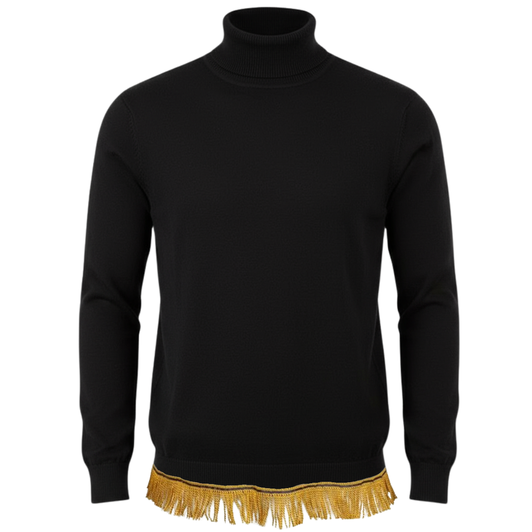 Men's Cotton Turtleneck Sweater with Fringes