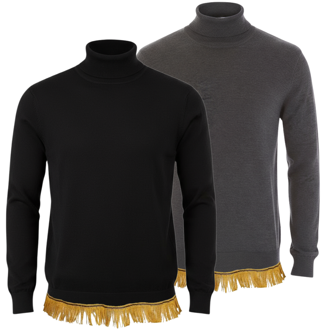 Men's Cotton Turtleneck Sweater with Fringes